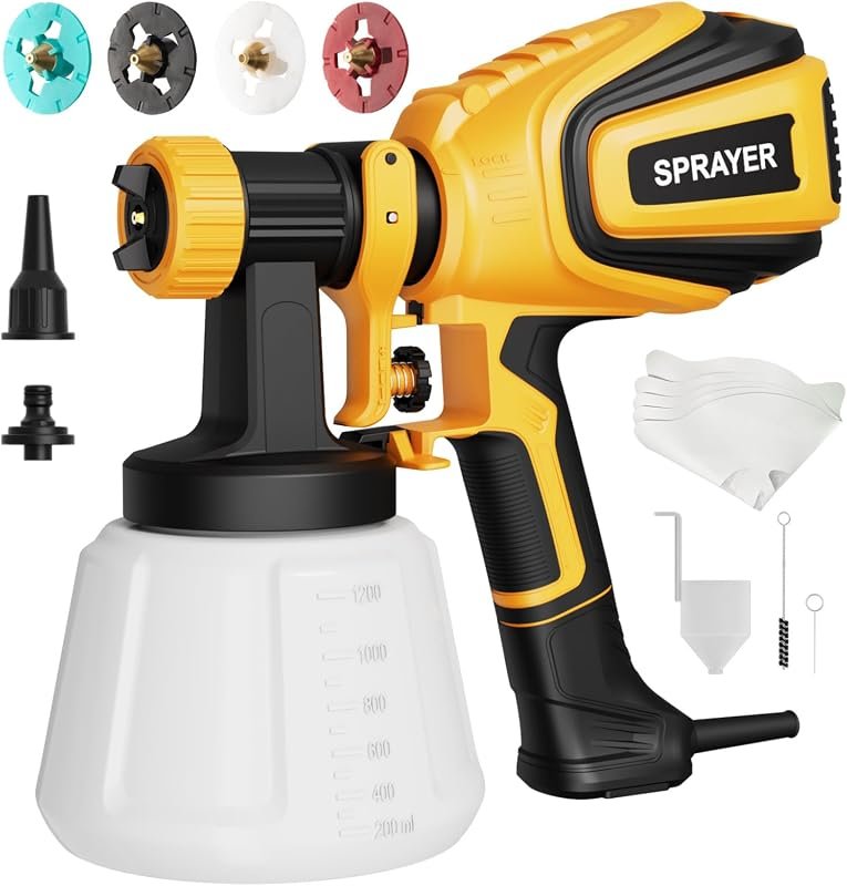 VONFORN 700W Paint Sprayer with 4 Nozzles and 3 Pattern Settings for Precision Finishing