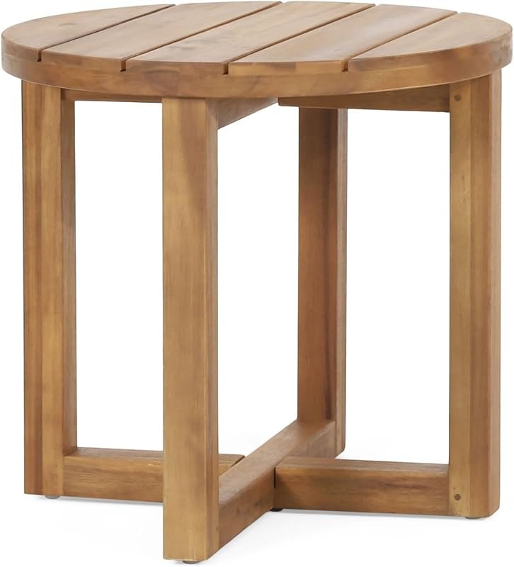 Hamel Outdoor Circular Side Table in Acacia Wood, Compact Design for P