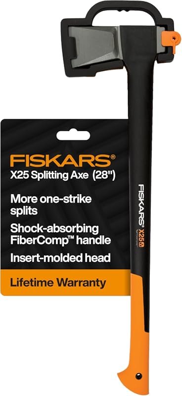 Fiskars X25 28 Splitting Axe with Steel Head and Grip – Ideal for Med