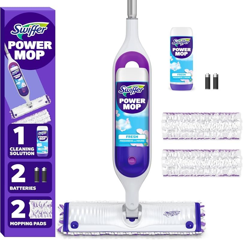 Swiffer PowerMop Kit, electric spray mop with 1 mop, 2 pads, solution