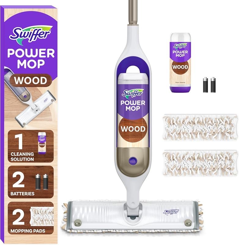 Swiffer PowerMop Wood Kit, includes mop, 2 pads, QuickDry Lemon soluti