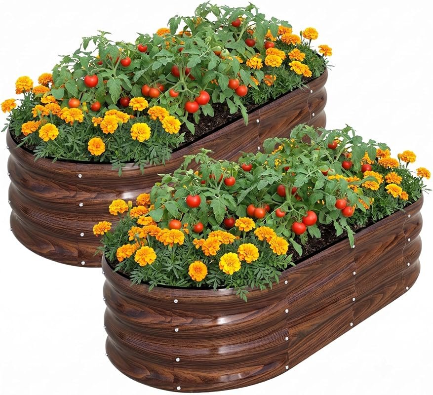 SnugNiture 4×2×1 ft Outdoor Raised Garden Bed – Twin Pack, Steel Plant