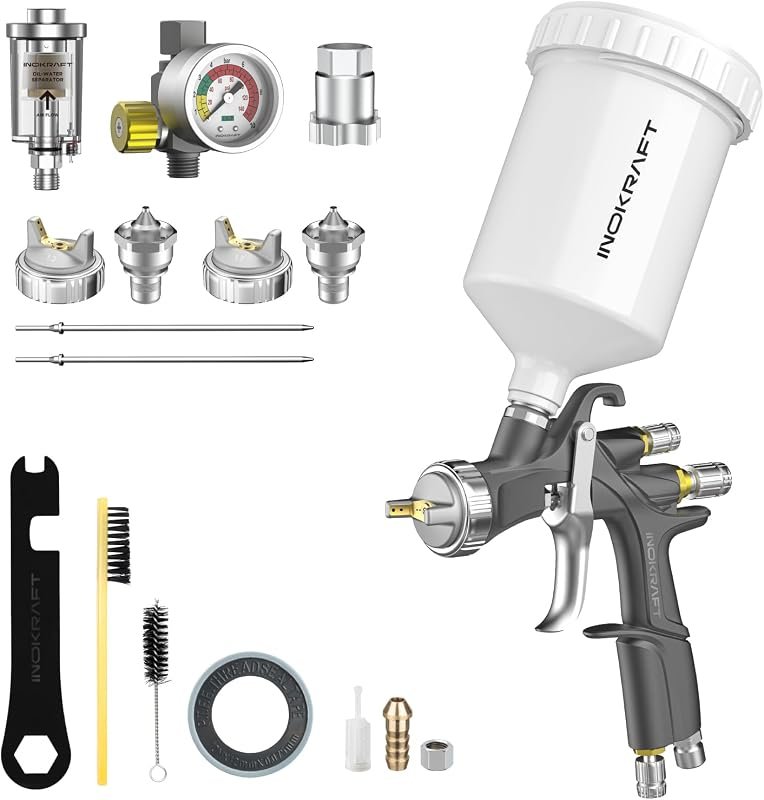 InoKraft D1 LVLP Air Spray Gun Premium Kit features dual‑size nozzles,