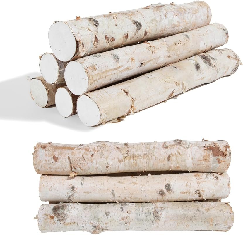 Pack of 6 White Birch Decorative Logs – Realistic Crafting, Fireplace,