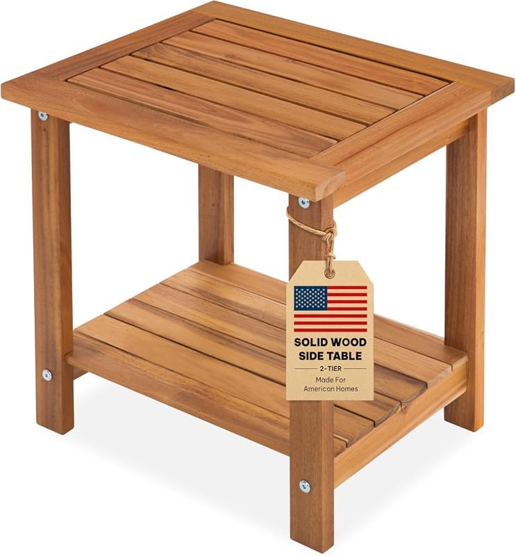 Acacia Wood Adirondack 2‑Tier Side Table in Honey Oak Finish, Perfect 