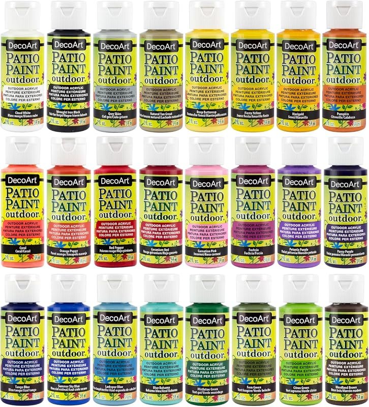 DecoArt Patio Paint Set – 24 Weatherproof Colors, 2 oz Bottles, Perfect for Wood, Terra Cotta & DIY Crafts