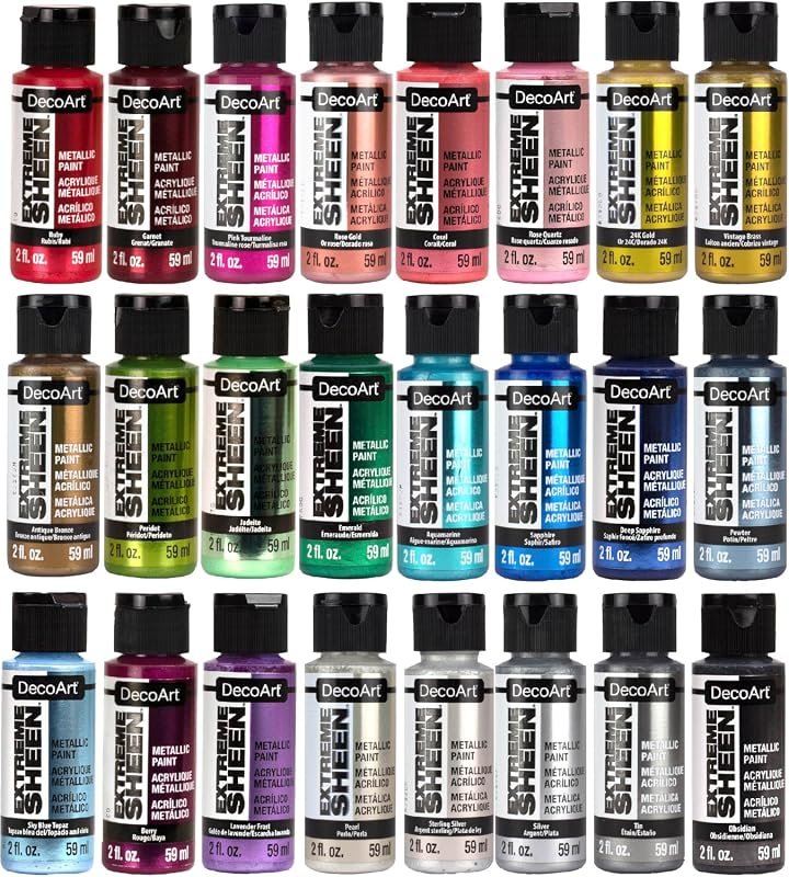 DecoArt Extreme Sheen Metallic Acrylic Paint Set with 24 Metallic Colo