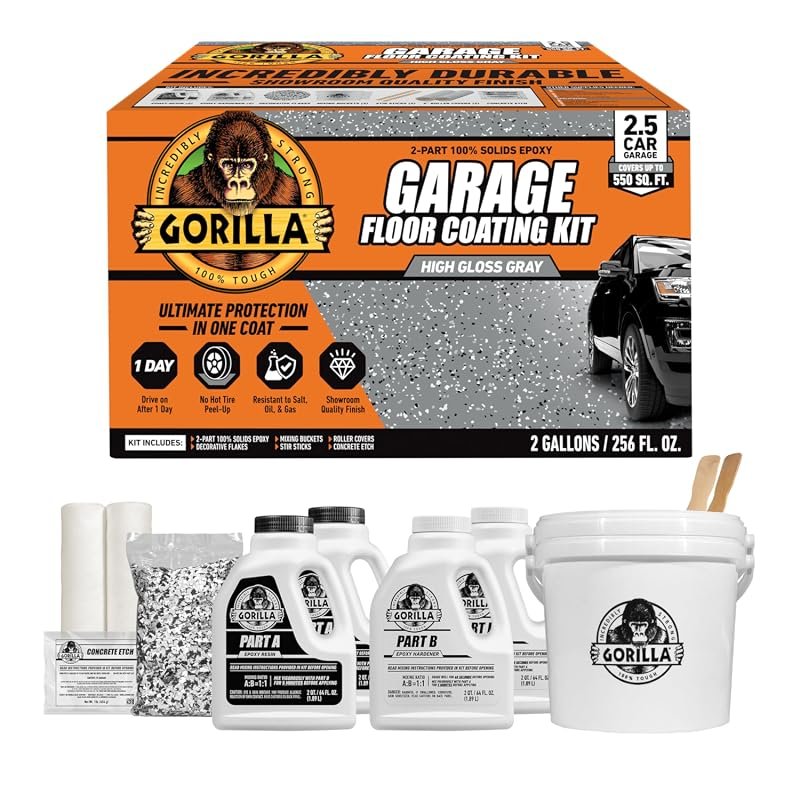 Gorilla Epoxy Garage Floor Coating Kit with 12 Pieces, 550 sq ft Cover