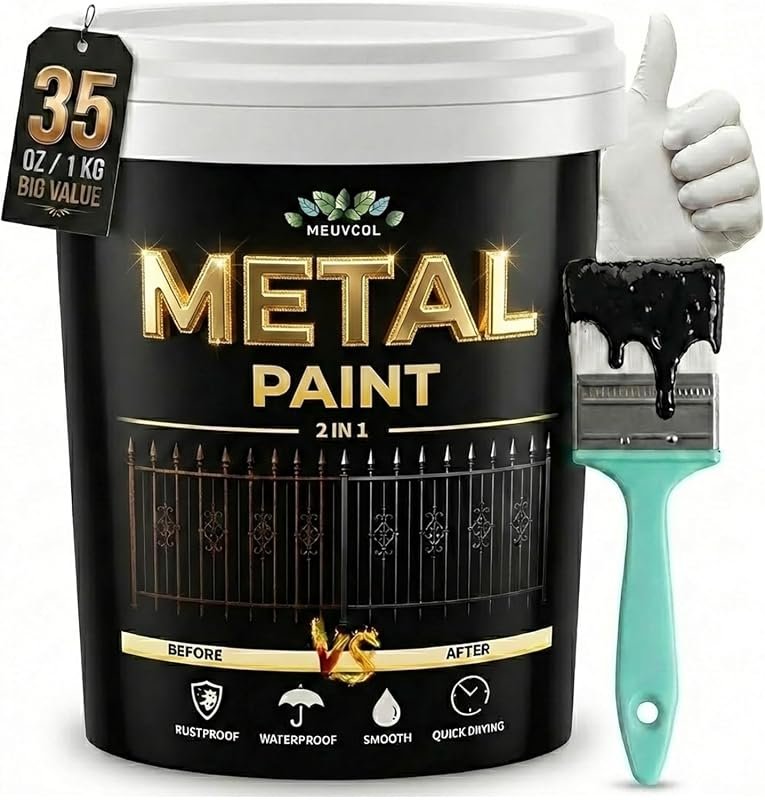 Meuvcol Metal Paint: 35 Fl oz Rust-Preventive Weatherproof Matte Black Coating for Metal Surfaces