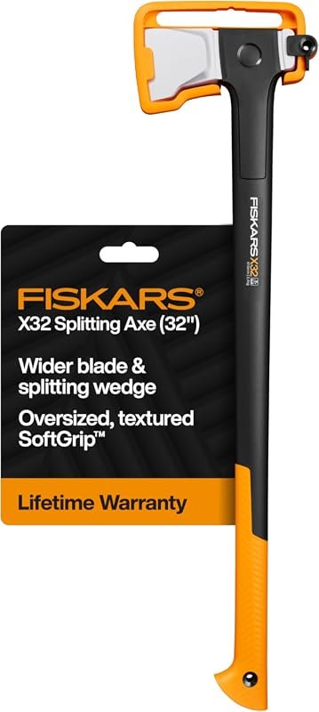 Fiskars X32 32 Splitting Axe, 3‑lb Steel Head, Ergonomic Handle – Per