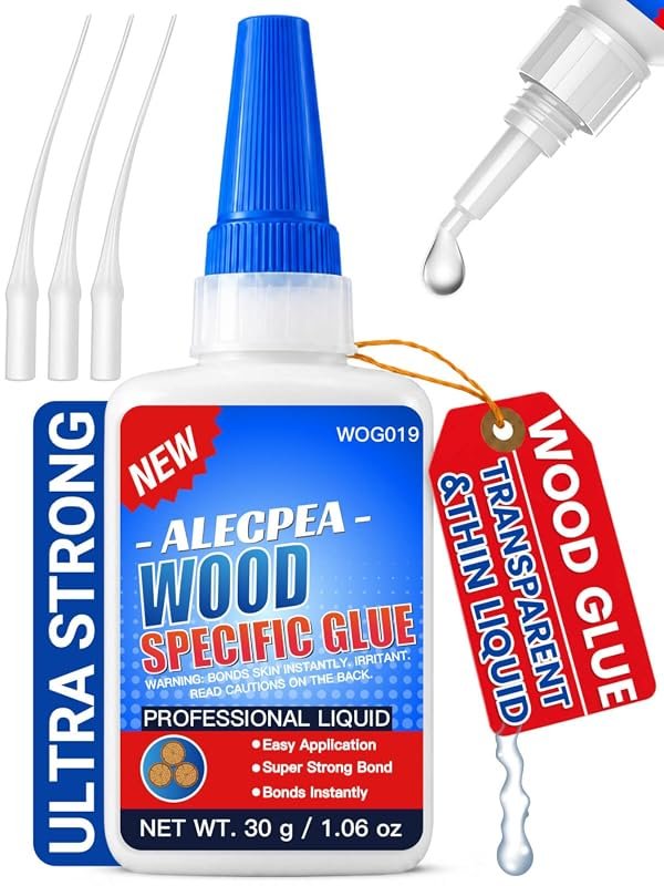 ALECPEA Thin CA Wood Glue – 30 g with 3 Droppers, Fast‑Drying Adhesive