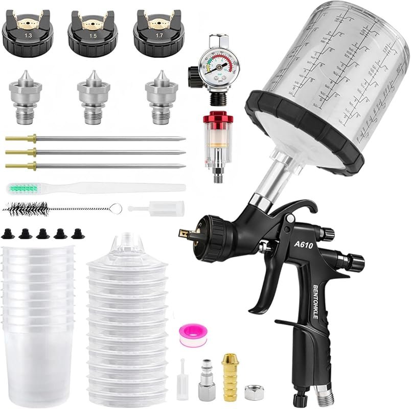 Aeropro R500 LVLP Air Spray Gun includes three interchangeable nozzles