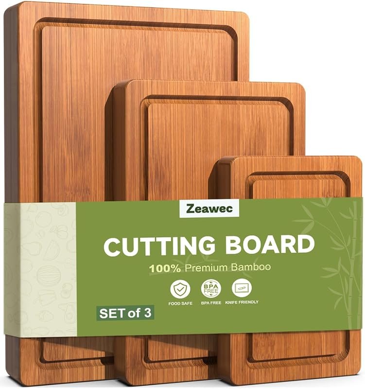 Premium Deep‑Carbonized Bamboo 3‑Piece Cutting Board Set for Kitchen, Ultra‑Durable, Knife‑Safe, Eco‑Friendly