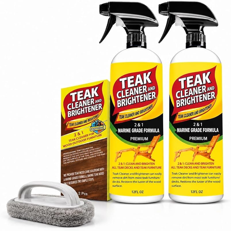 Teak Cleaner & Brightener 2‑Pack Restores Weathered Outdoor Furniture,