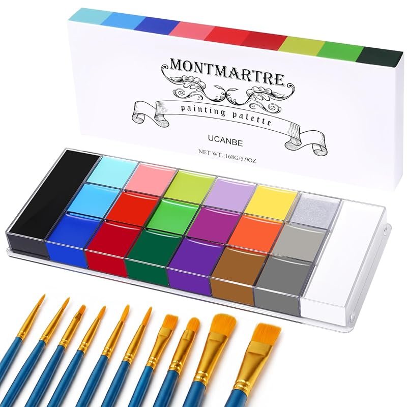 UCANBE Montmartre Oil Face & Body Paint Palette with 10 Brushes – Deep