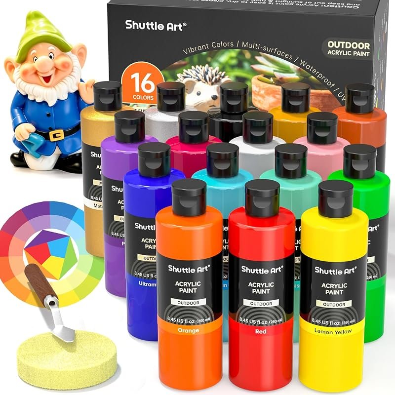Shuttle Art Outdoor Acrylic Paint Set: 16 Waterproof Colors, 8.45oz Bo