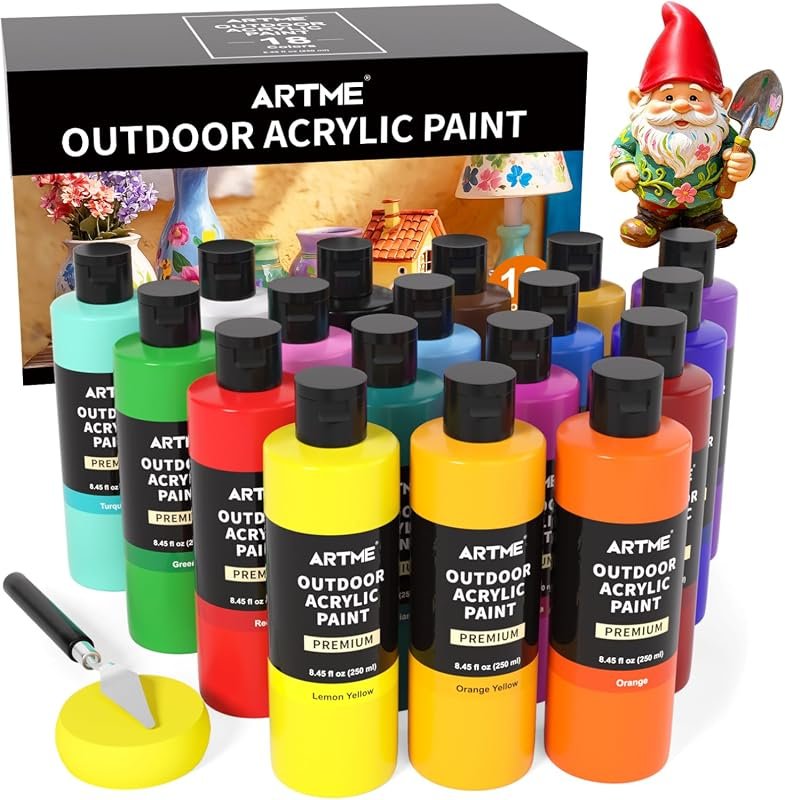 ARTME Outdoor Acrylic Paint Set – 18 Vibrant Waterproof Colors, 8.45 oz Total, Ideal for Patio and Garden
