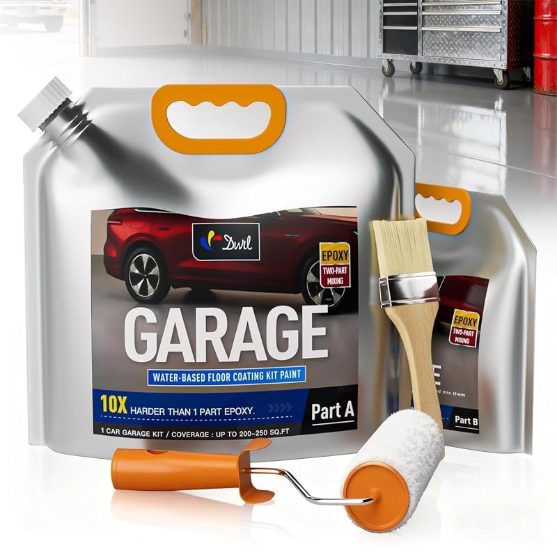 DWIL Garage Floor Epoxy Kit, 1-Car, High-Gloss, Water-Based, Low Odor,