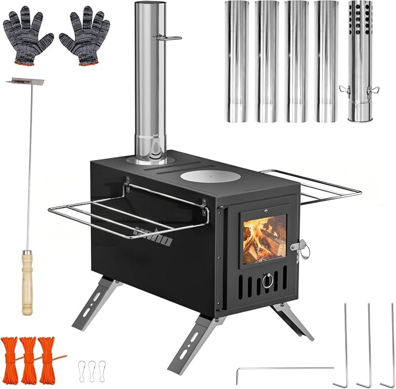 Portable Hot Tent Stove with Dual Heating and Cooking Capability, Idea