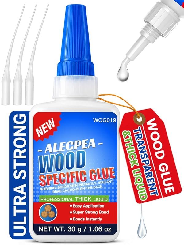 ALECPEA Thick CA Wood Glue – 30 g Bottle with 3 Droppers, Strong Quick