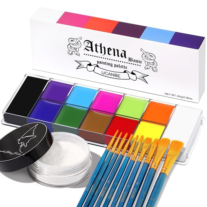 UCANBE Athena 12‑Color Oil Face & Body Paint Kit with Setting Powder a