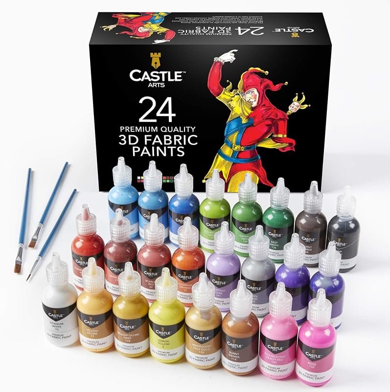 Castle Art Supplies 3D Fabric Paint Set for Crafters Featuring 24 Vibr