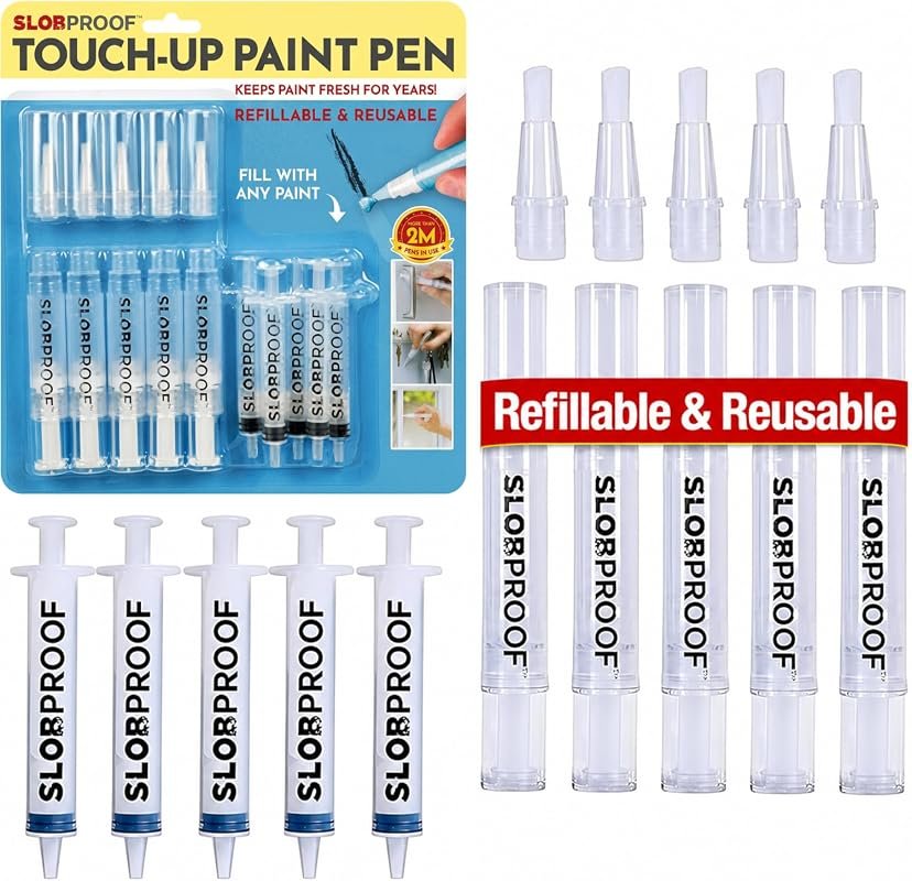 Slobproof Refillable Touch-Up Paint Pen Pack of 5 with Precision Brush