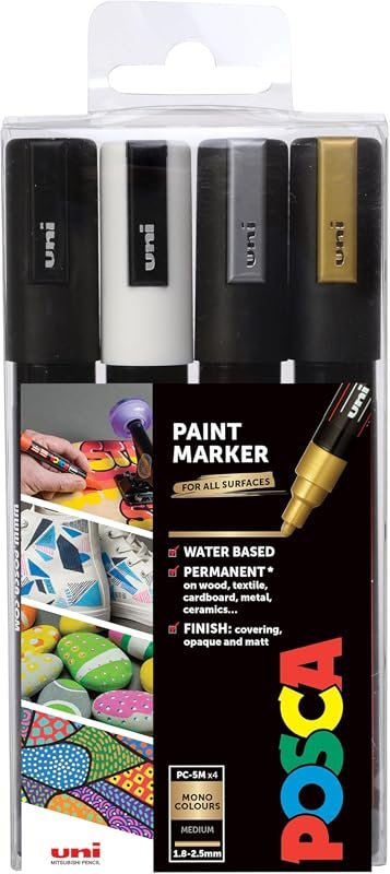 POSCA PC-5M Water-Based Acrylic Paint Markers – Medium Tip, Durable, Q