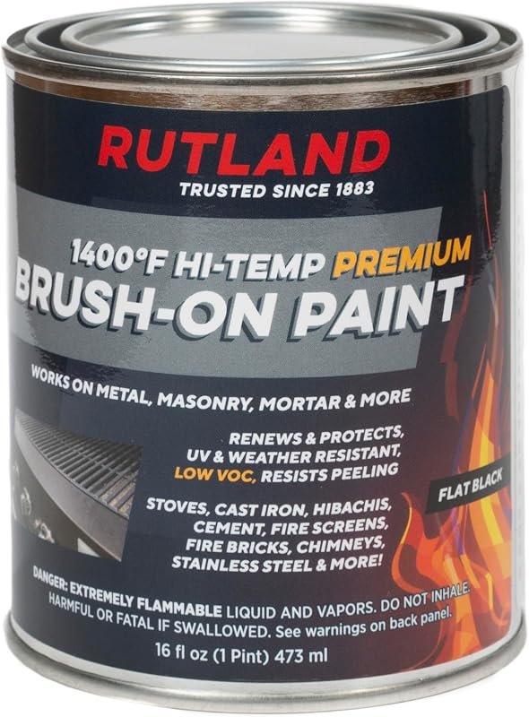 Rutland 81V Premium Hi-Temp Brush-On Paint, 1400°F, Black, 16 oz, Dura