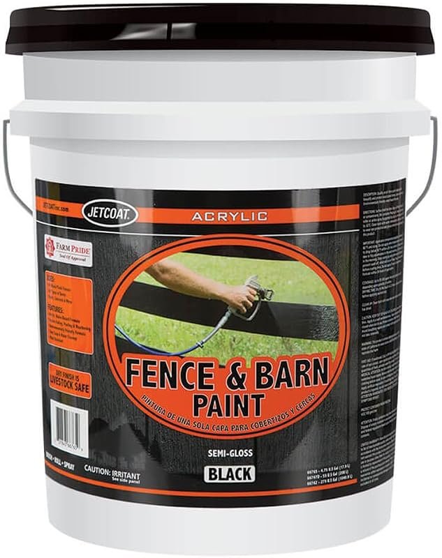 Jetcoat Farm Pride Acrylic Fence & Barn Paint in Black for durable outdoor use