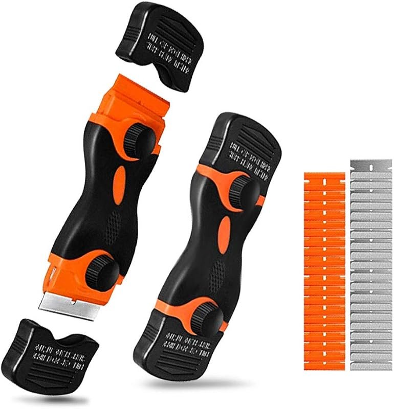 2-in-1 Razor Blade Scraper with 40 Plastic Double-Edge Blades for Glas