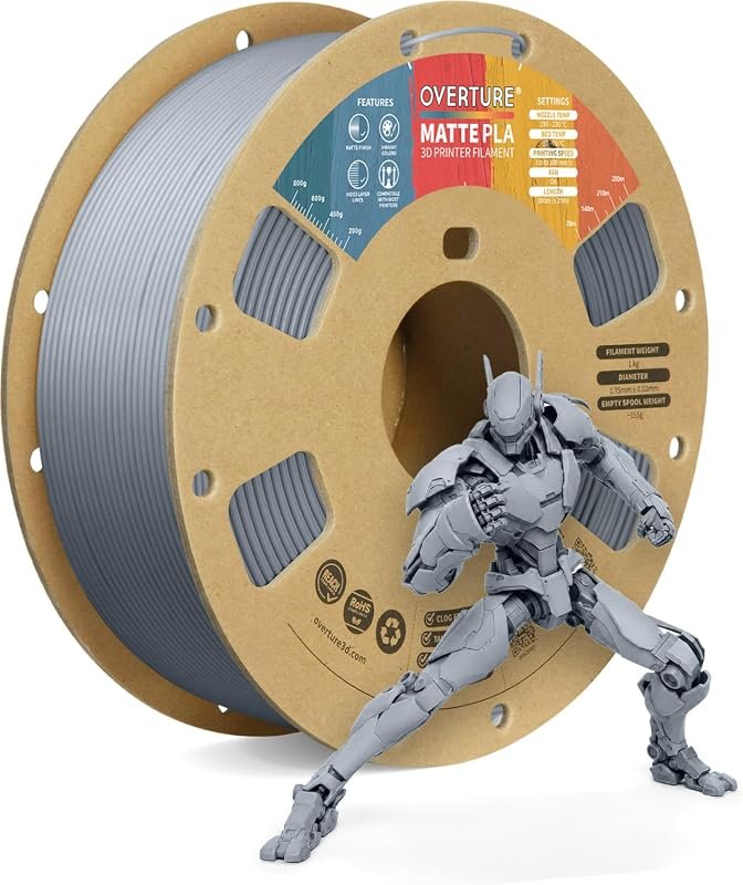 OVERTURE Matte PLA Filament 1.75mm, 1kg Matte Light Gray for Precise P