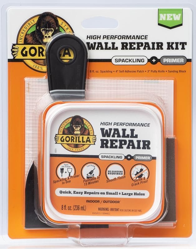 GORILLA Wall Repair Kit — Heavy-Duty Spackling in an 8 oz Tub with a 4
