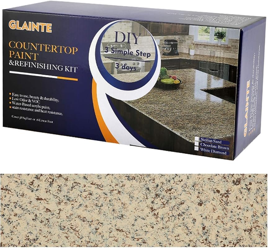 GLAINTE Granite Countertop Paint Kit in Brown for Kitchen and Bathroom refinishing.