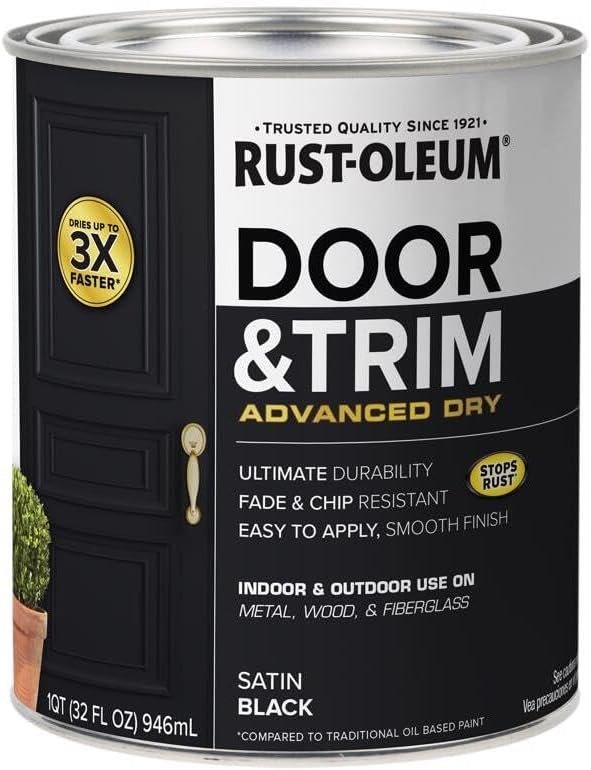Rust-Oleum 369383 Advanced Dry Door & Trim Paint - Quart, Satin Black,