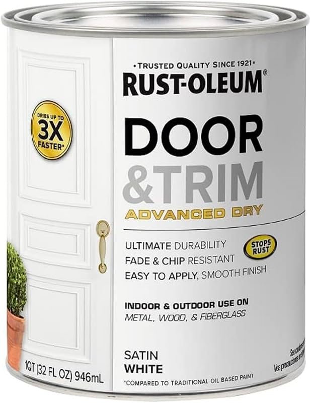 Rust-Oleum 369384 Advanced Dry Door & Trim Paint in Satin White, Quart