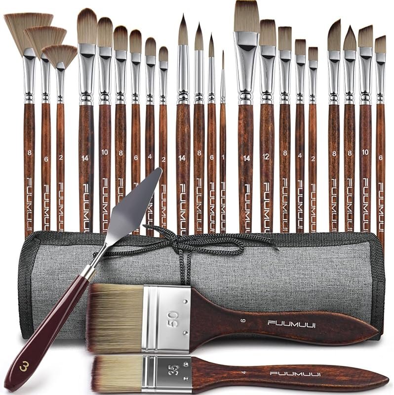 Fuumuui 25-Piece Professional Paint Brush Set with 9 Shapes including