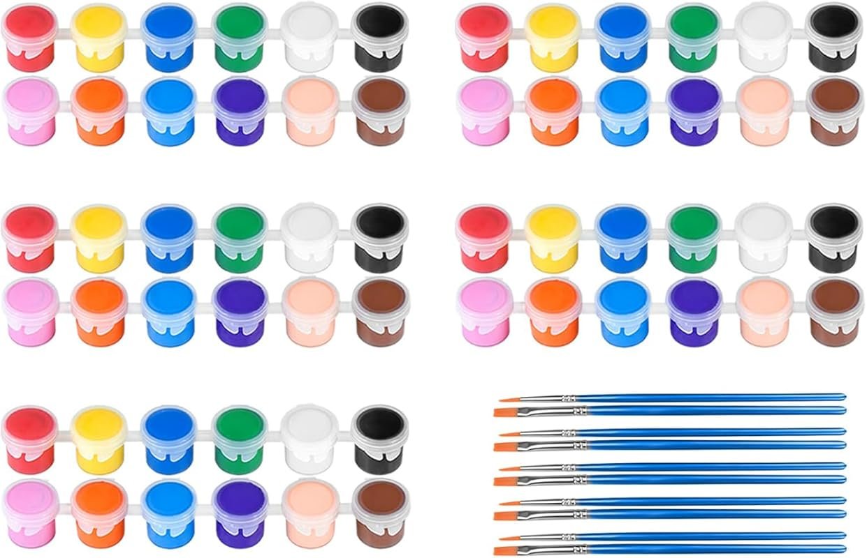 5-Pack Mini Acrylic Paint Set, 12 Colors, 70-Piece Kit Storage, Ideal for Parties