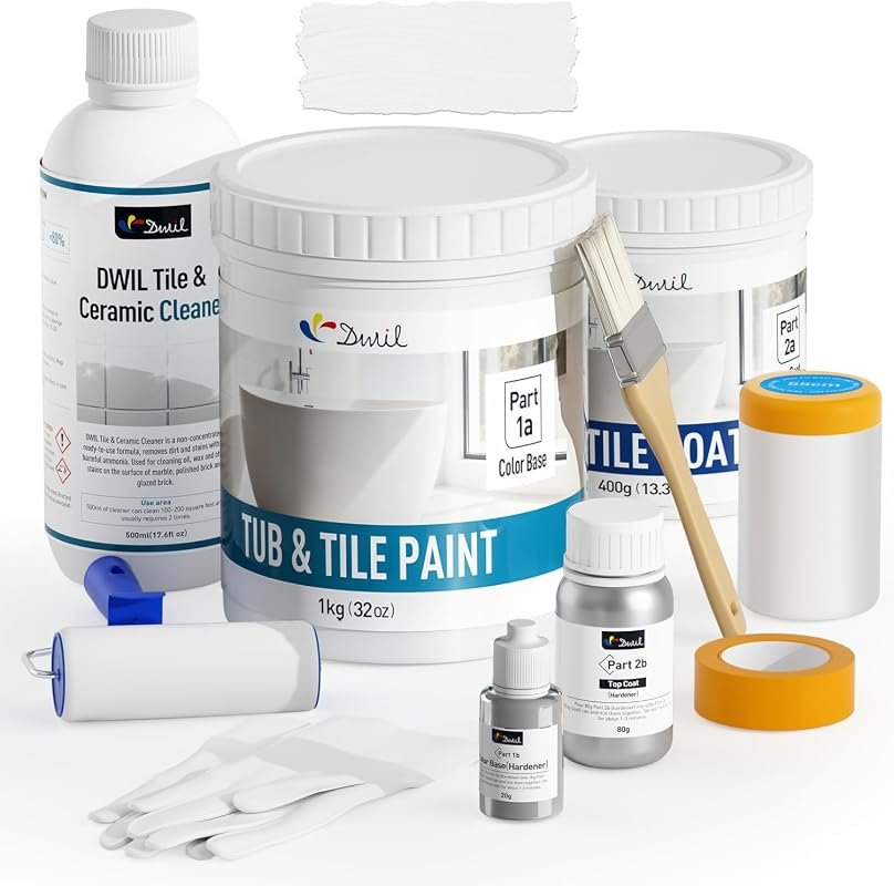 DWIL Tub & Tile Refinishing Kit, 32oz Bathtub Paint with Tools, Easy D