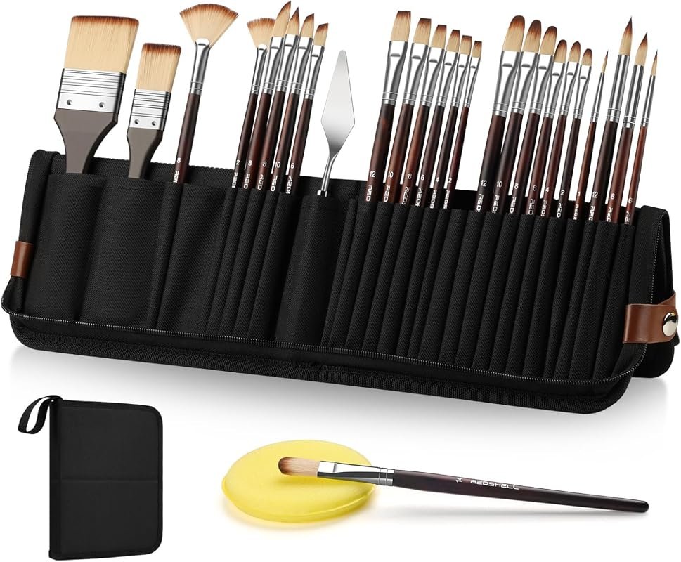 REDSHELL 26-Piece Paint Brush Set for Acrylic, Oil, and Watercolor Pai