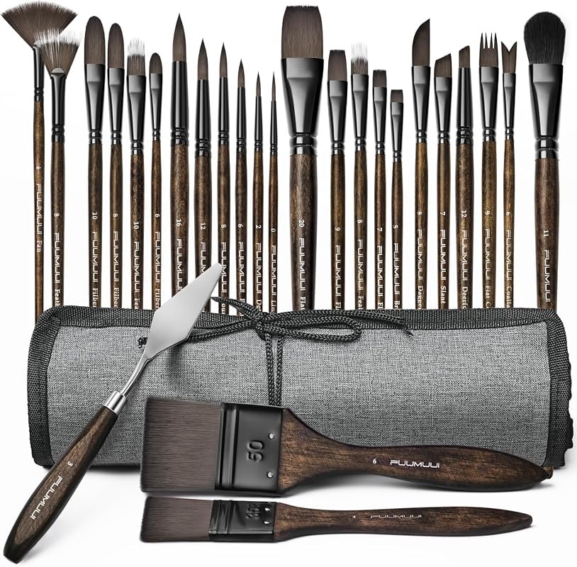 Fuumuui 26-Piece Professional Paint Brush Set with High-Grade Syntheti