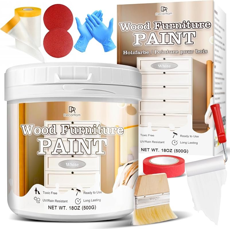 Wood Furniture Paint, White, 18 Oz – All-in-One, Water-Based, Odorless