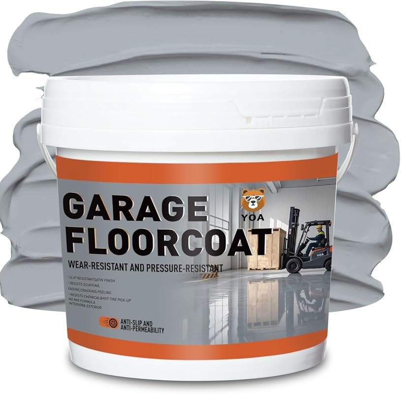 YOA Professional Concrete Garage Floor Paint, 1-Gallon Smoke Gray, Acr