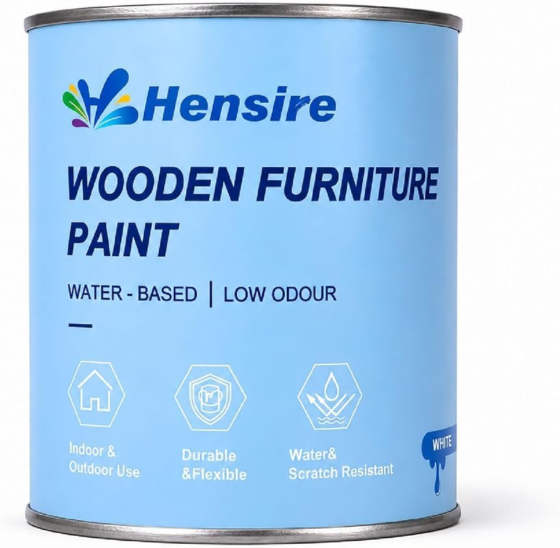 Hensire White Wood Furniture Paint - 17 oz, Water-Based Satin Finish, 
