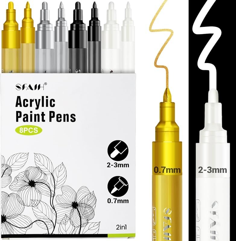 SFAIH Acrylic Paint Markers – 8-Count Set with 0.7 mm Extra-Fine to 2-3 mm Medium Tips