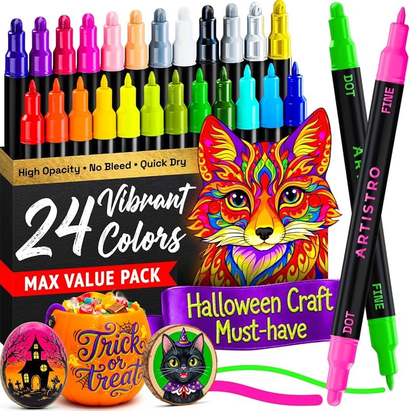 ARTISTRO 24 Multicolor Dual-Tip Acrylic Paint Marker Pens for Arts and Crafts