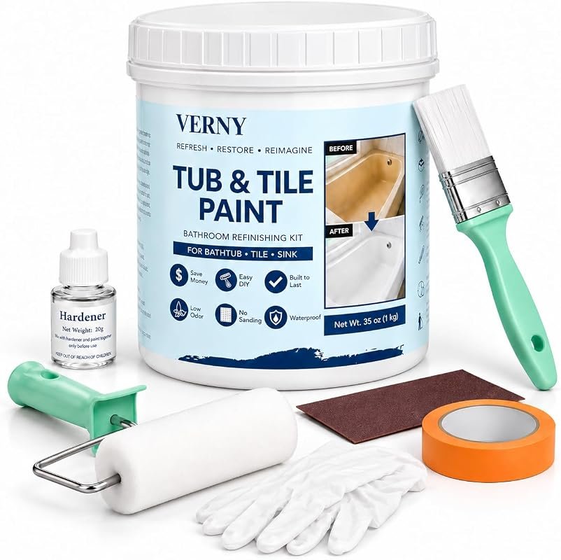 Verny Tub & Tile Paint 2-Part Refinishing Kit – Semi-Gloss White