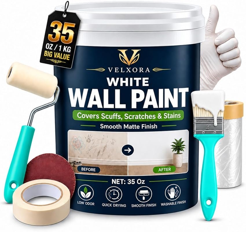 Wall Paint 35 oz White Matte interior paint ideal for ceilings, drywal