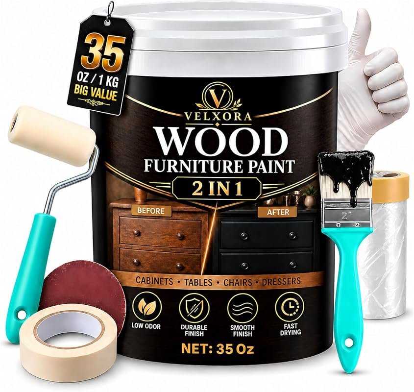 Generic 2-in-1 Black Furniture Paint and Primer - 35 oz for Wood Cabinet